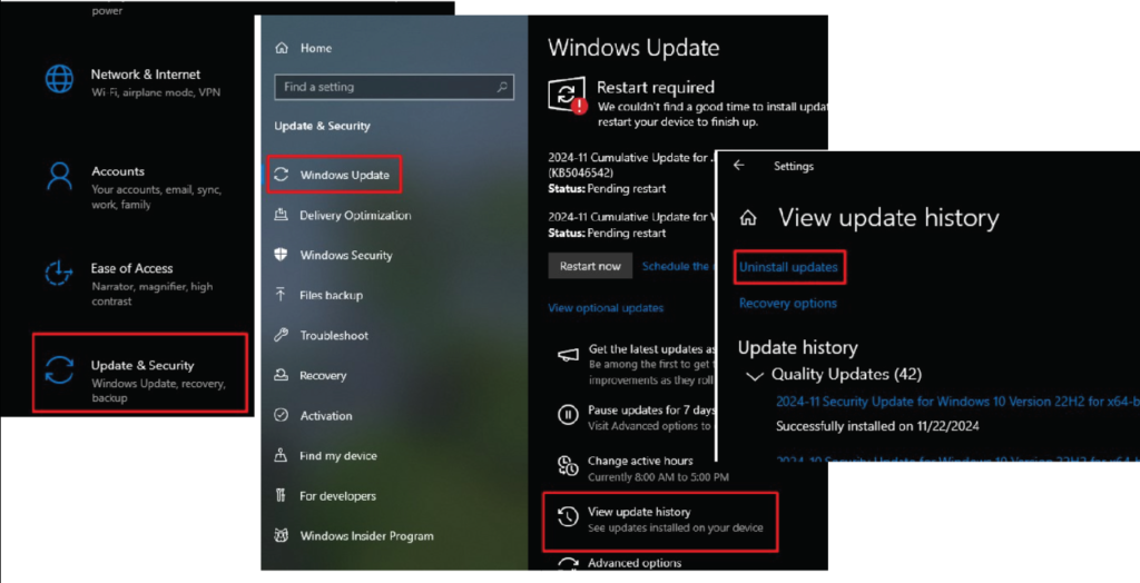  Uninstall Recent Windows Updates