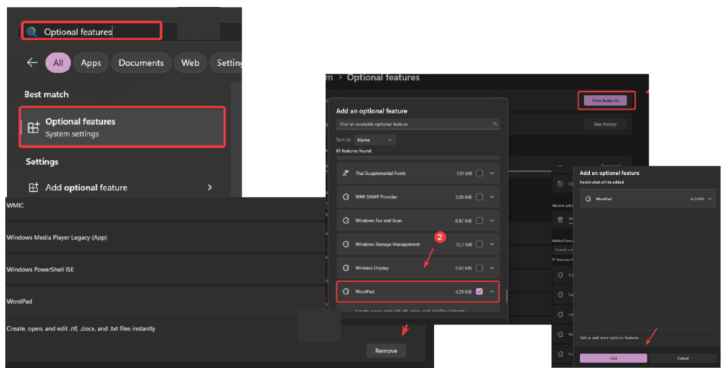 Reinstall WordPad via Optional Features